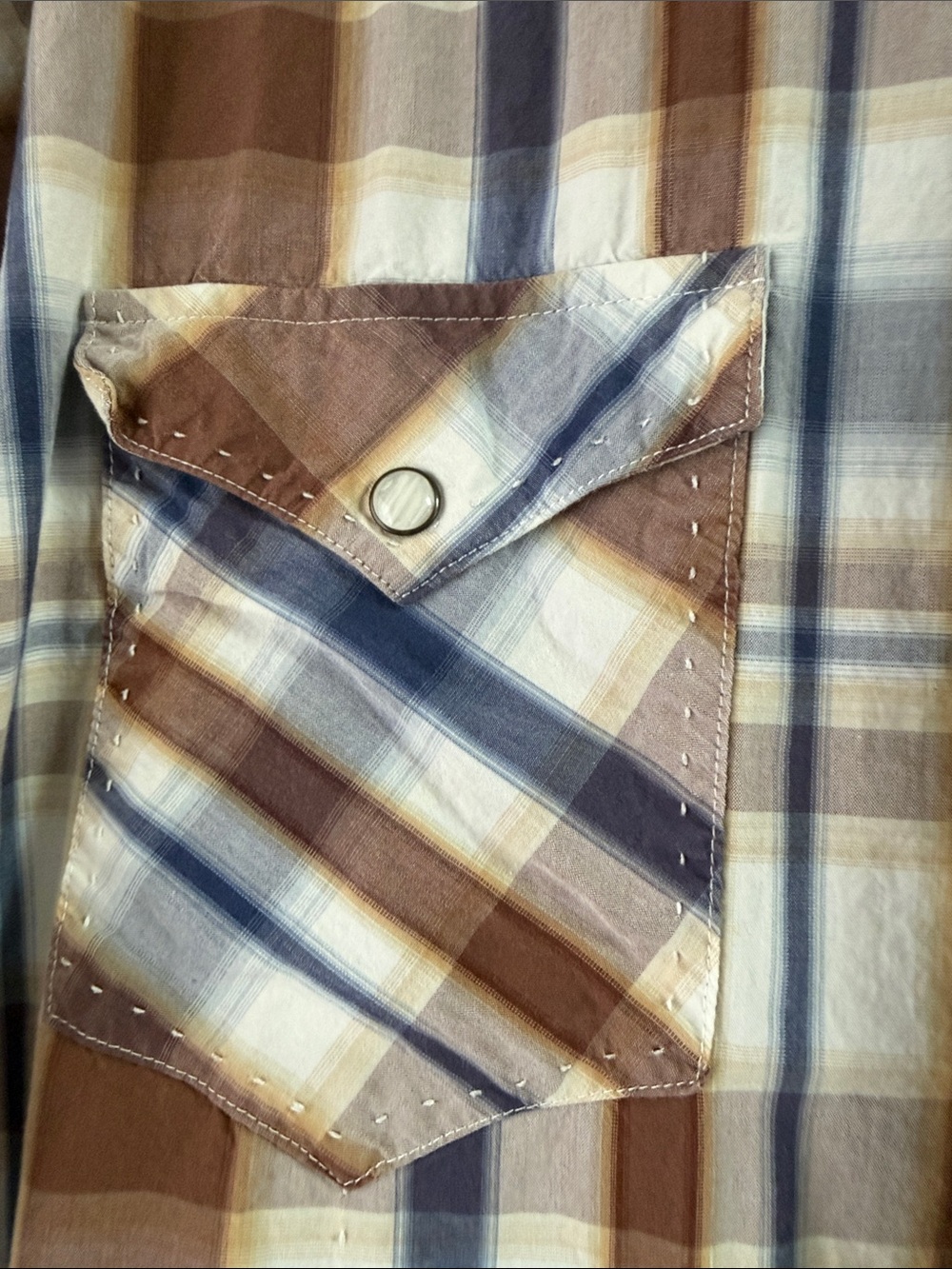 Panhandle Slim Men's Plaid Button-Down Western Shirt in Brown, Blue, Cream - Picture 5 of 9